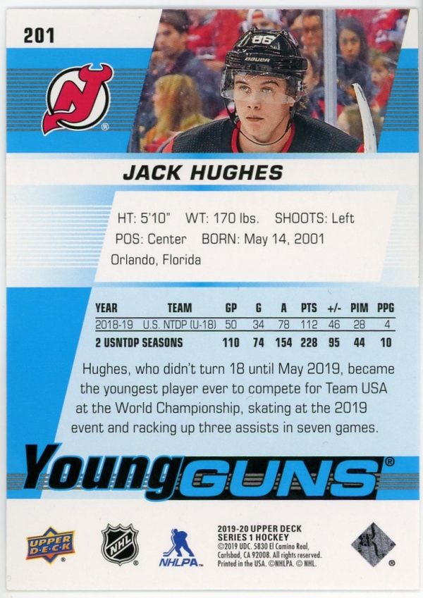 Jack Hughes Devils 2019-20 UD Young Guns Rookie Card #201