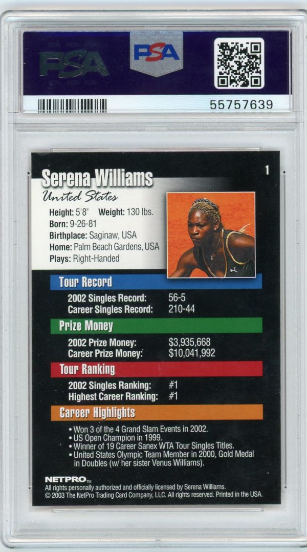 Serena Williams 2003 NetPro Rookie Card #1 PSA 9