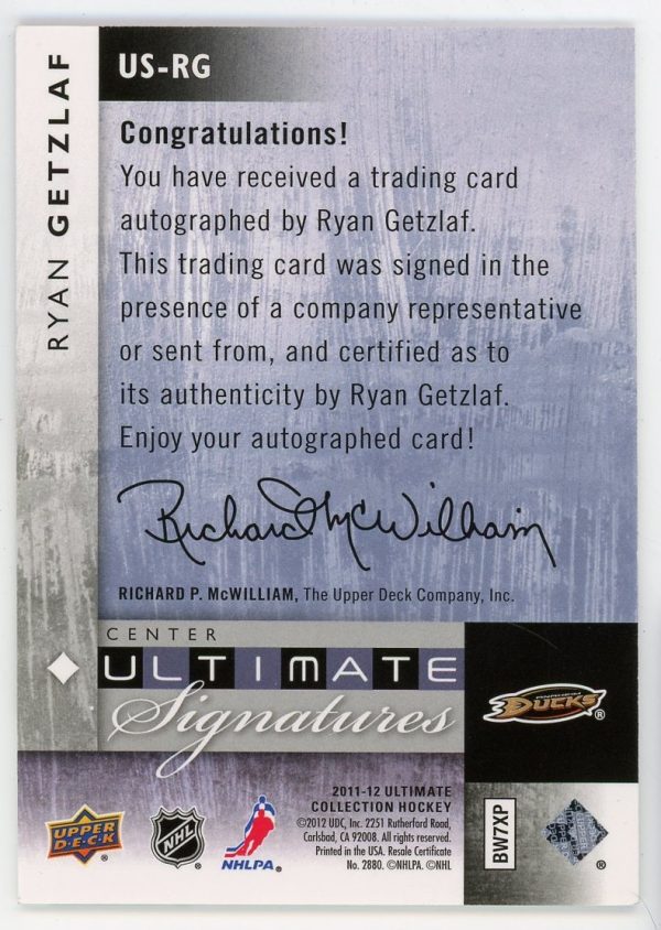 Ryan Getzlaf 2011-12 Upper Deck Ultimate Collection Signatures US-RG