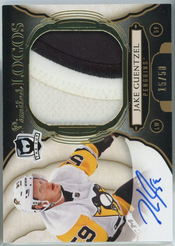 Jake Guentzel Penguins 2018-19 UD The Cup Limited Logos Patch Auto 15/50 Card #LL-JG