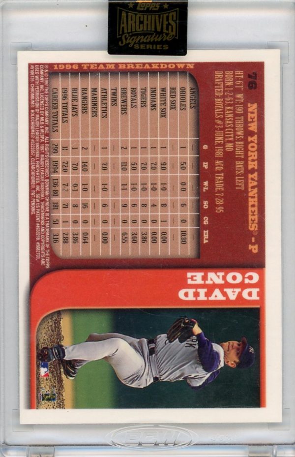 David Cone Yankees 1997 Bowman Chrome Archives Signature Series Auto 1/1 Card #76