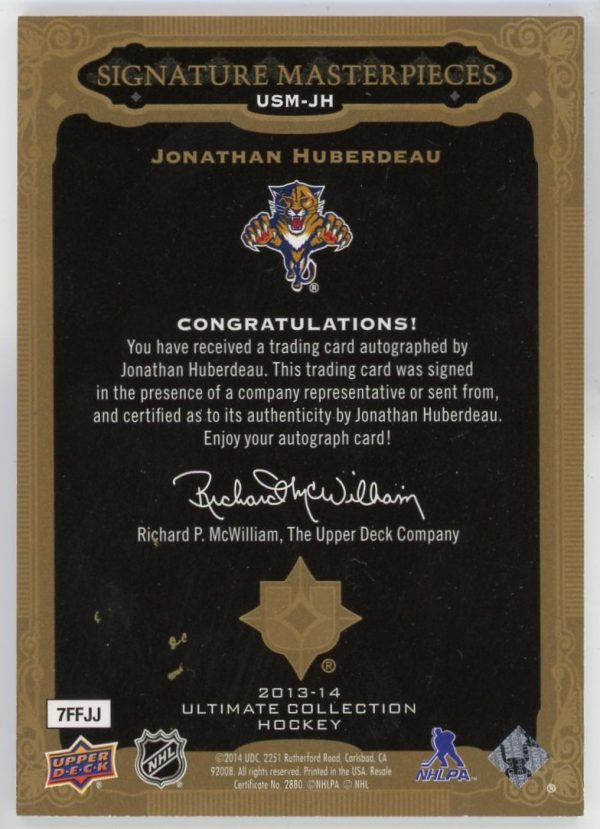 Jonathan Huberdeau 2013-14 UD Ultimate Signatures Masterpieces Rookie Auto USM-JH