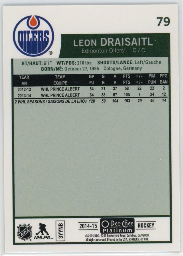 Leon Draisaitl Oilers OPC 2014-15 Platinum "Retro" Rainbow RC #79