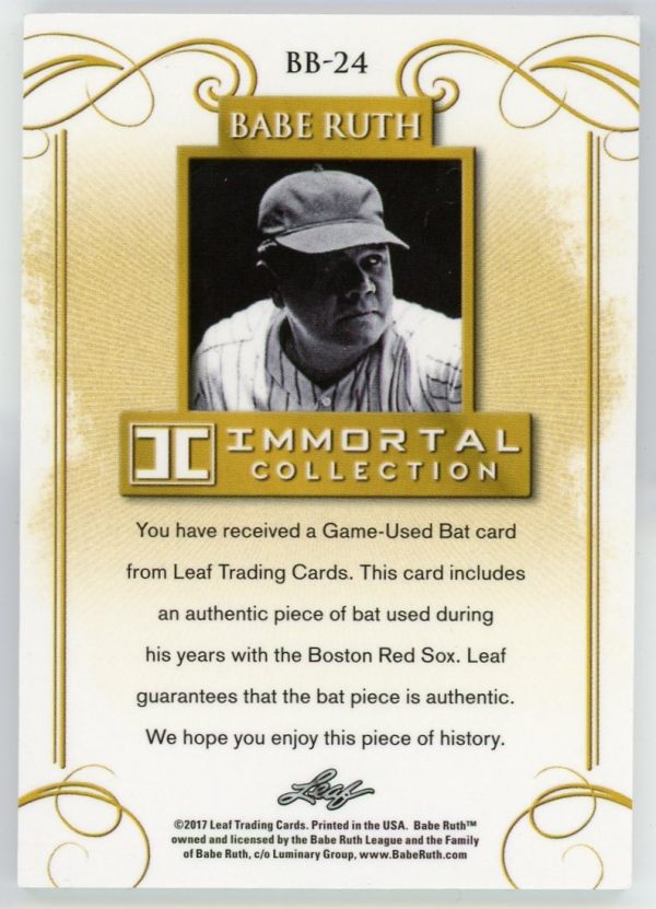 Babe Ruth 2017 Leaf Immortal Collection Game Used Bat Relic /10 BB-24