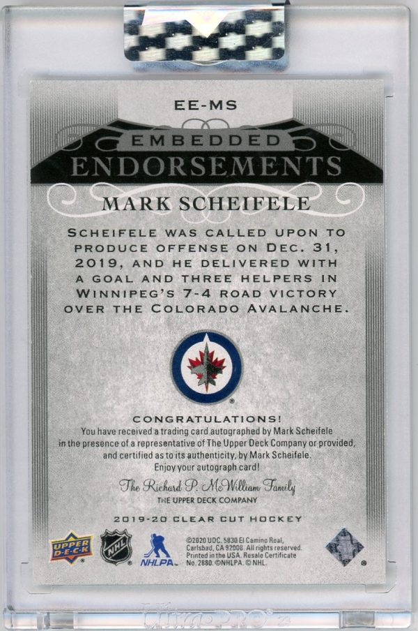Mark Scheifele Jets UD 2019-20 Autographed Embedded Endorsements Card#EE-MS 99/99