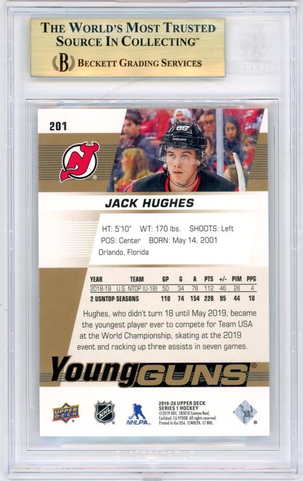 Jack Hughes 2019-20 UD Series 1 High Gloss Young Guns /10 #201 BGS 9.5 RARE!!!