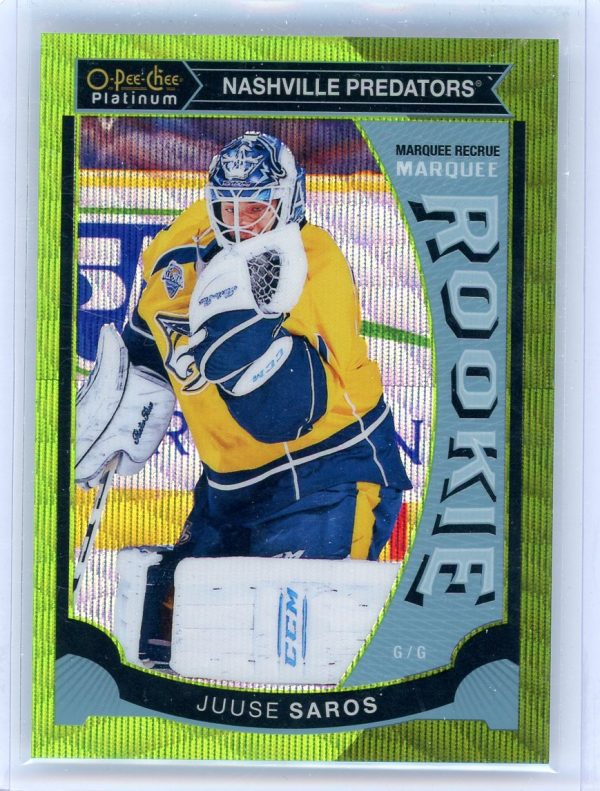 Juuse Saros Predators 2015-16 OPC Platinum Emerald Surge /10 Rookie Card #M27