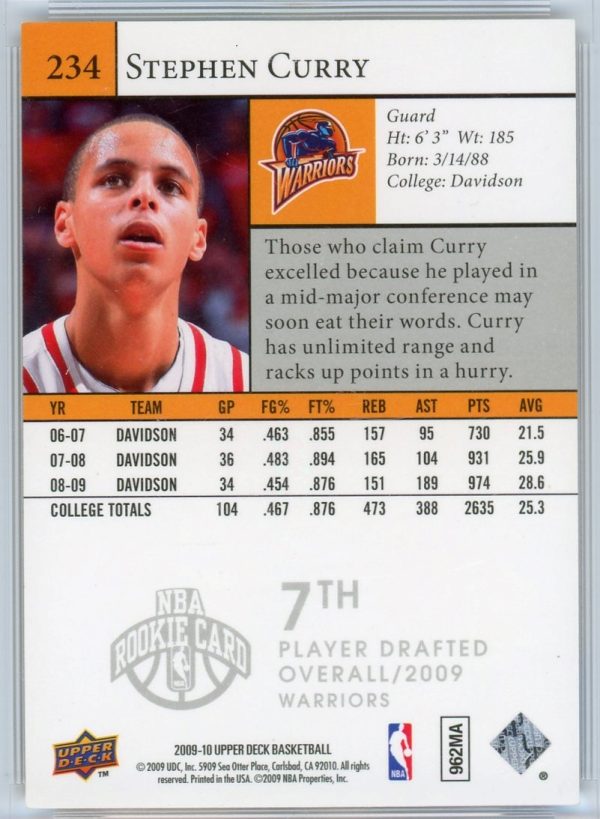 Stephen Curry Warriors 2009-10 Upper Deck Star Rookie Card #234