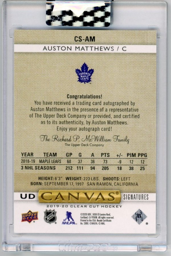Auston Matthews Maple Leafs UD 2019-20 Autographed Canvas Signatures Card#CS-AM 21/25