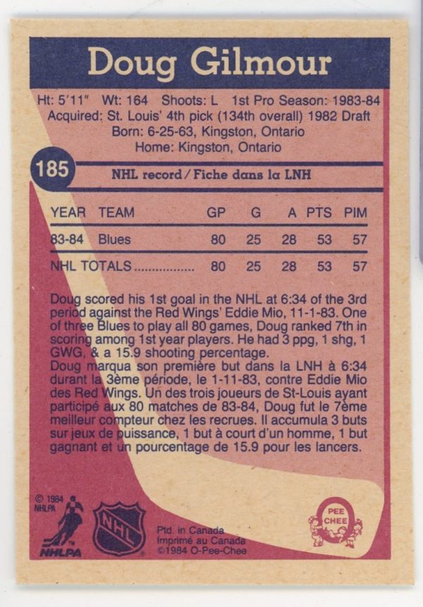 Doug Gilmour 1984-85 O-Pee-Chee Rookie Card #185
