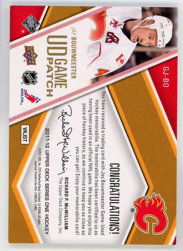 Jay Bouwmeester 2011-12 UD Series 1 UD Game Patch /15 GJ-BO