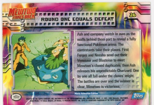 Pokemon Mewtwo Strikes Back 1999 Topps Round One Equals Defeat Holo Card #26