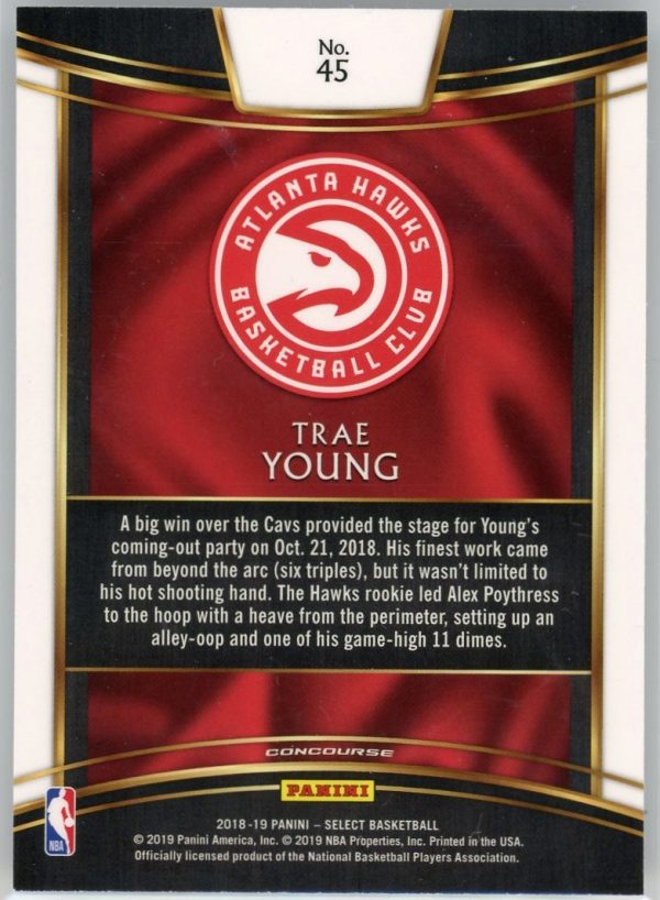 Trae Young Hawks 2018-19 Panini Select Rookie Card #45