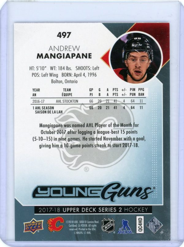 2017-18 Andrew Mangiapane Flames UD Young Guns Rookie Card #497