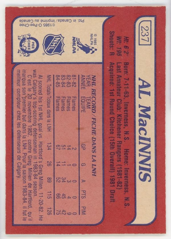 Al Macinnis 1985-86 O-Pee-Chee Rookie Card #237