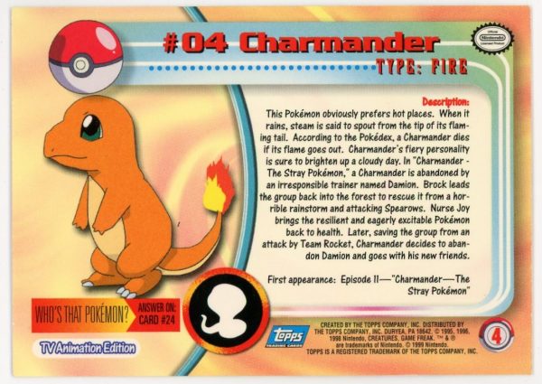 Pokemon Charmander 1999 Topps Non-Holo Card #04
