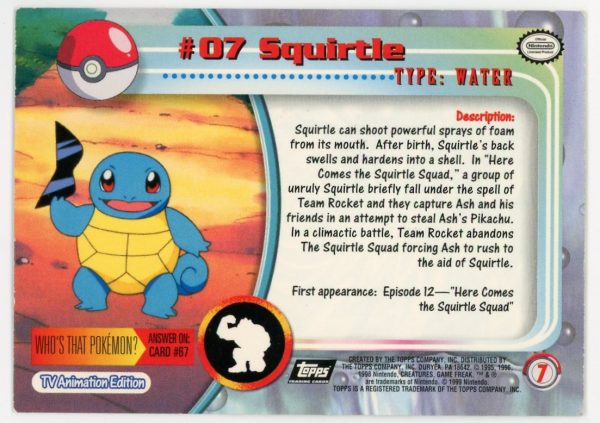 Pokemon Squirtle 1999 Topps Non-Holo Card #07