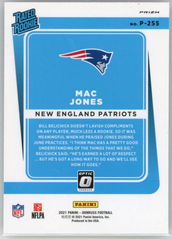 Mac Jones Patriots 2021 Donruss Optic Red Green Rated Rookie Card #P-255