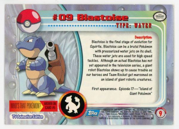 Pokemon Blastoise 1999 Topps Non-Holo Card #09