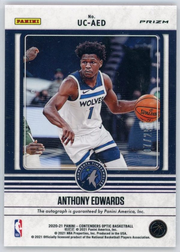 Anthony Edwards Timberwolves 2020-21 Contenders Optic Orange Auto /25 Rookie Card #UC-AED