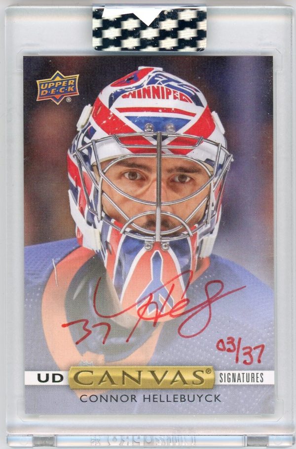 Connor Hellebuyck 2019-20 UD Clear Cut Red Ink Auto /37 #CS-CH