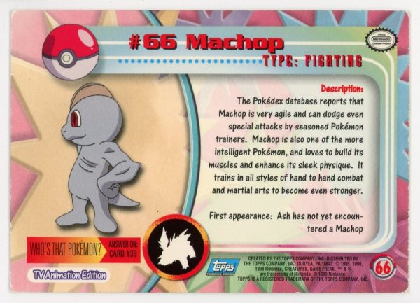 Pokemon Machop 1999 Topps Holo Card #66