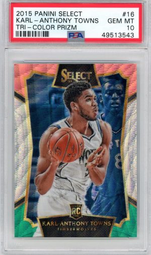 Karl-Anthony Towns Timberwolves 2015-16 Select Tri-Color Prizm Rookie Card #16 PSA 10