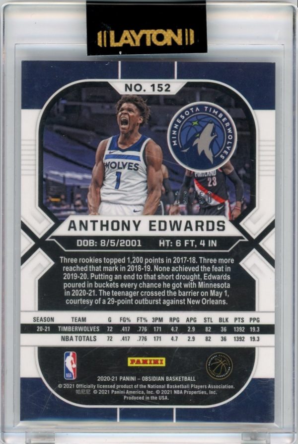 Anthony Edwards Timberwolves 2020-21 Obsidian Orange Electric Etch /50 Rookie Card #152