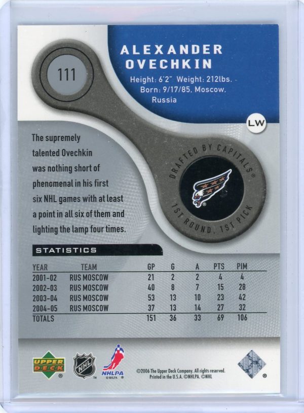 2005-06 Alexander Ovechkin UD SP Game Used 855/999 Authentic Rookie Card #111