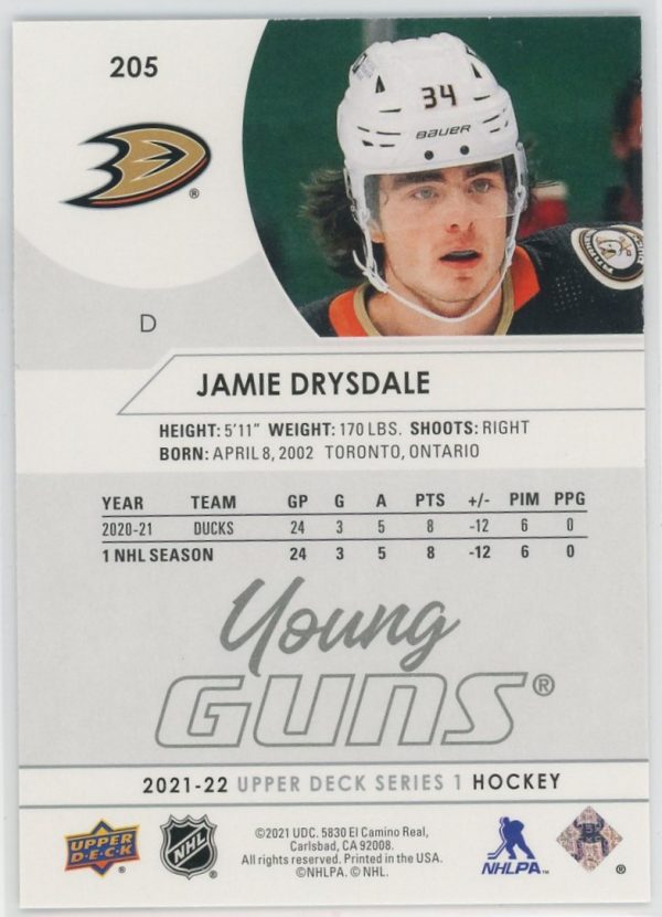 Jamie Drysdale Ducks 2021-22 UD Young Guns Rookie Card #205