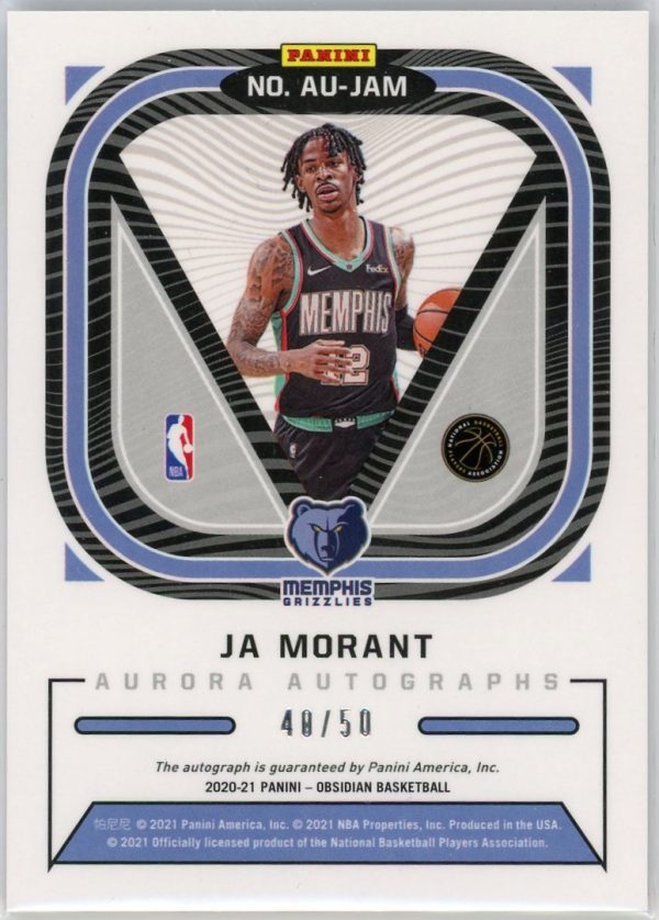 Ja Morant Grizzlies 2020-21 Obsidian Aurora Orange Auto /50 SSP Card #AU-JAM