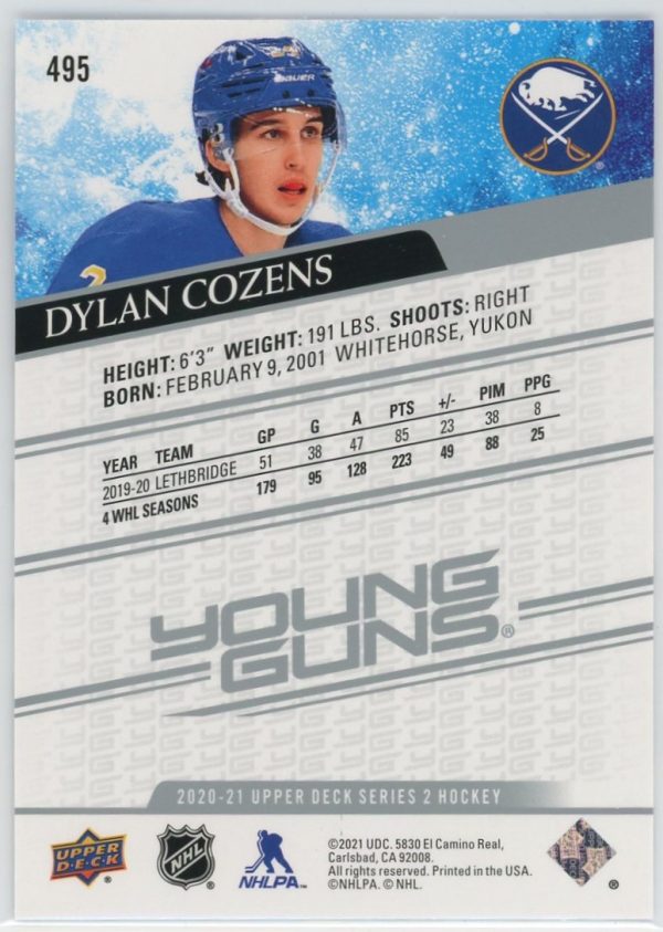 Dylan Cozens Sabres 2020-21 UD Young Guns Rookie Card #495