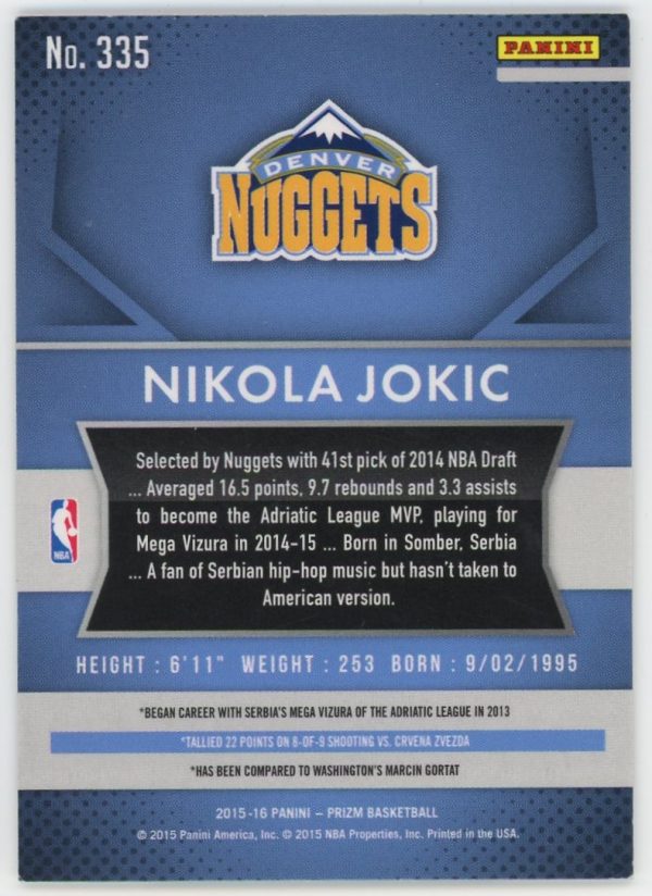 2015-16 Nikola Jokic Nuggets Panini Prizm Rookie Card #335