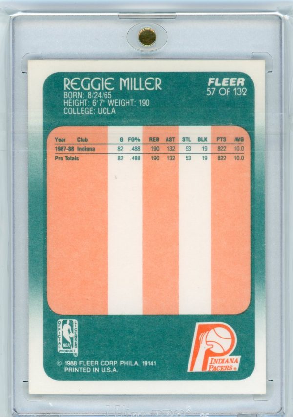 1988 Reggie Miller Pacers Fleer Rookie Card #57