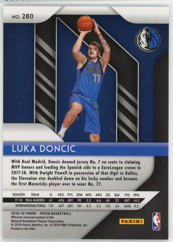 2018-19 Luka Doncic Mavericks Panini Prizm Rookie Card #280