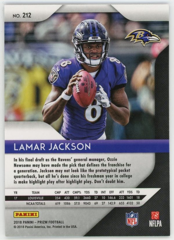 Lamar Jackson Ravens Panini Prizm 2017-18 Rookie Card #212