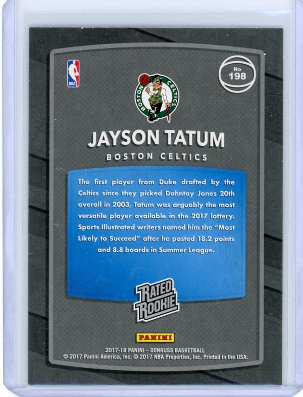 2017-18 Jayson Tatum Celtics Panini Donruss Rated Rookie Card #198