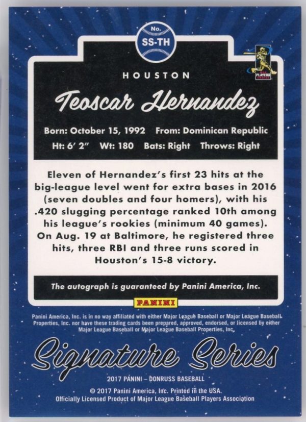 Teoscar Hernandez Astros 2017 Panini Donruss Signature Series Red Auto /99 Card #SS-TH