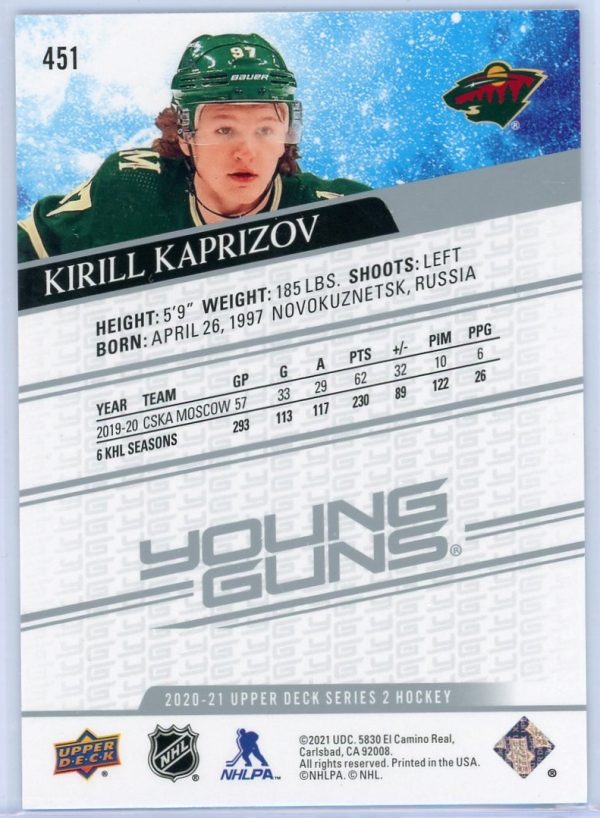 Kirill Kaprizov Wild UD 2020-21 Young Guns Rookie Card #451