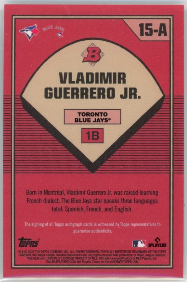 Vladimir Guerrero Jr. Blue Jays 2021 Bowman X Keith Shore Green Foil /89 Card #15-A