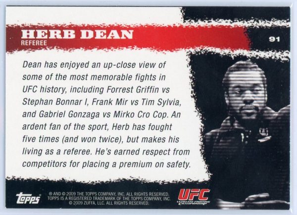2009 Herb Dean UFC Topps Round 1 Rookie Card #91