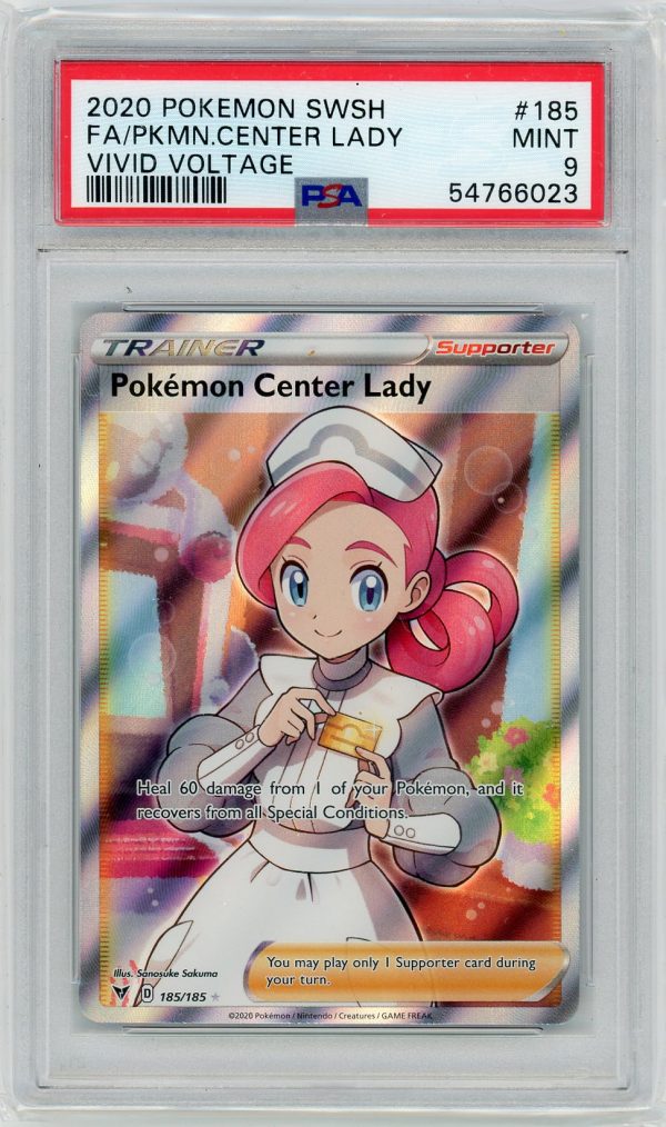 Pokemon Center Lady Full Art 185/185 PSA 9 Vivid Voltage