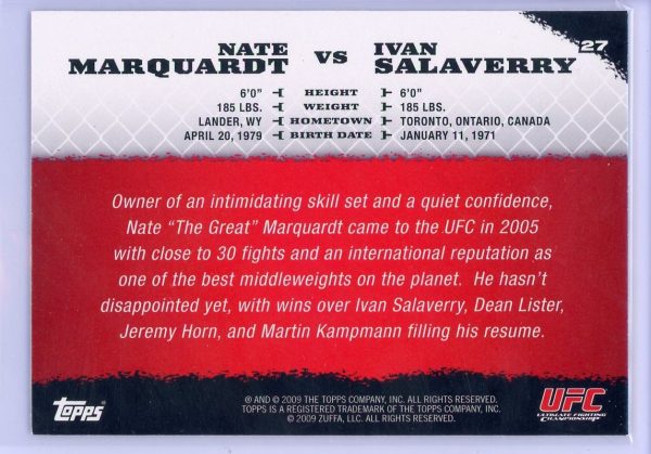 2009 Nate Marquardt vs Ivan Salaverry UFC Topps Round 1 Rookie Card #27