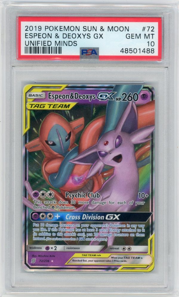 Pokemon Espeon And Deoxys GX 72/236 Unified Minds PSA 10