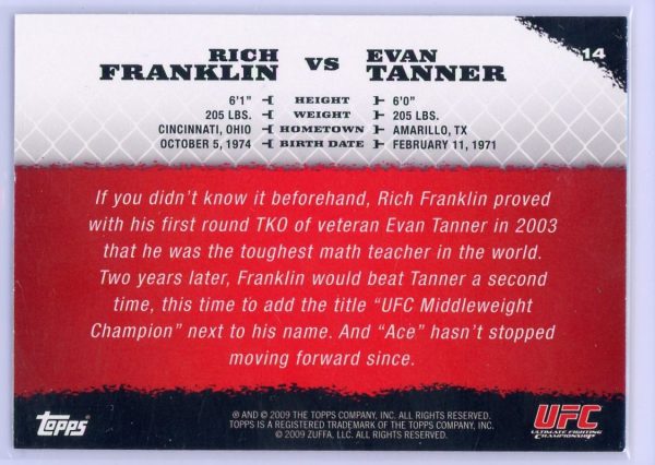 2009 Rich Franklin vs Evan Tanner UFC Topps Round 1 Rookie Card #14