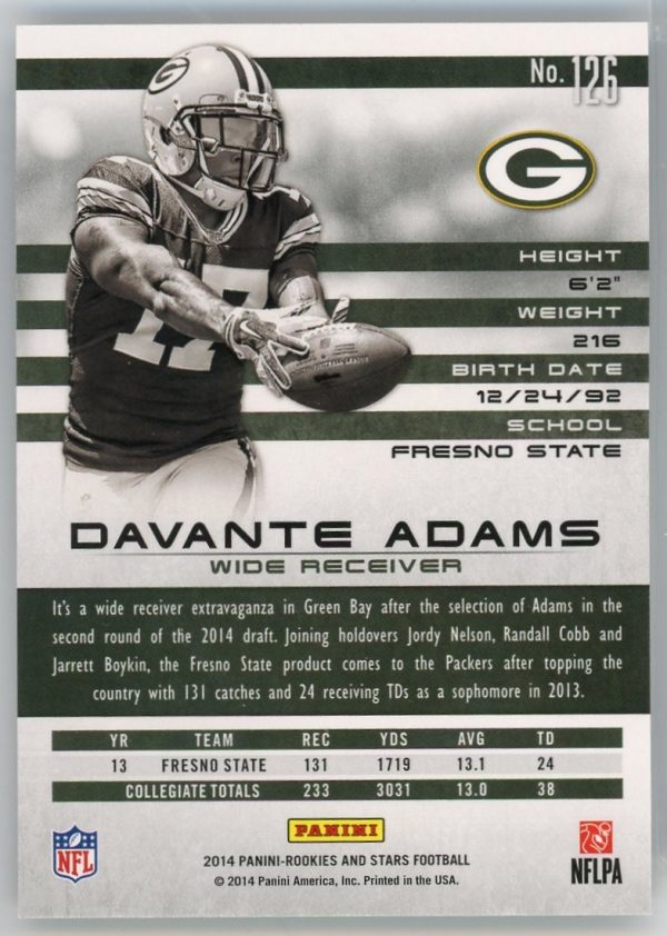 2014 Davante Adams Packers Panini Rookies And Stars Rookie Card #126