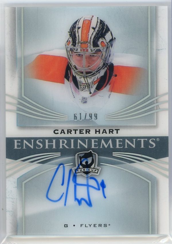 Carter Hart Flyers 2018-19 UD The Cup Enshrinements Auto Rookie /99 Card #E-CH