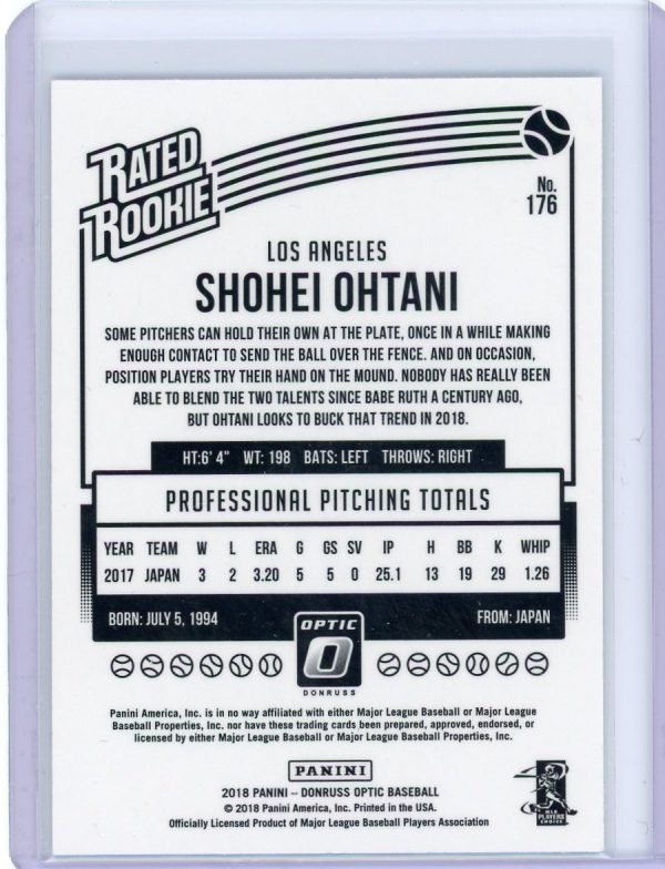 2018 Shohei Ohtani Angels Panini Optic Donruss Rated Rookie Card #176