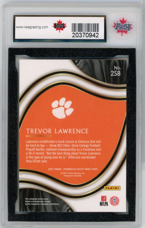 Trevor Lawrence Tigers 2020 Panini Select Rookie Card #258 KSA 10