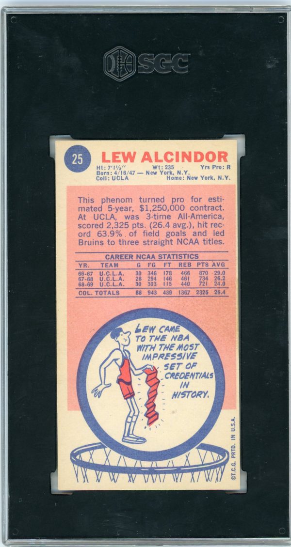 1969-70 Lew Alcindor Bucks Topps SGC 4 Rookie Card #25